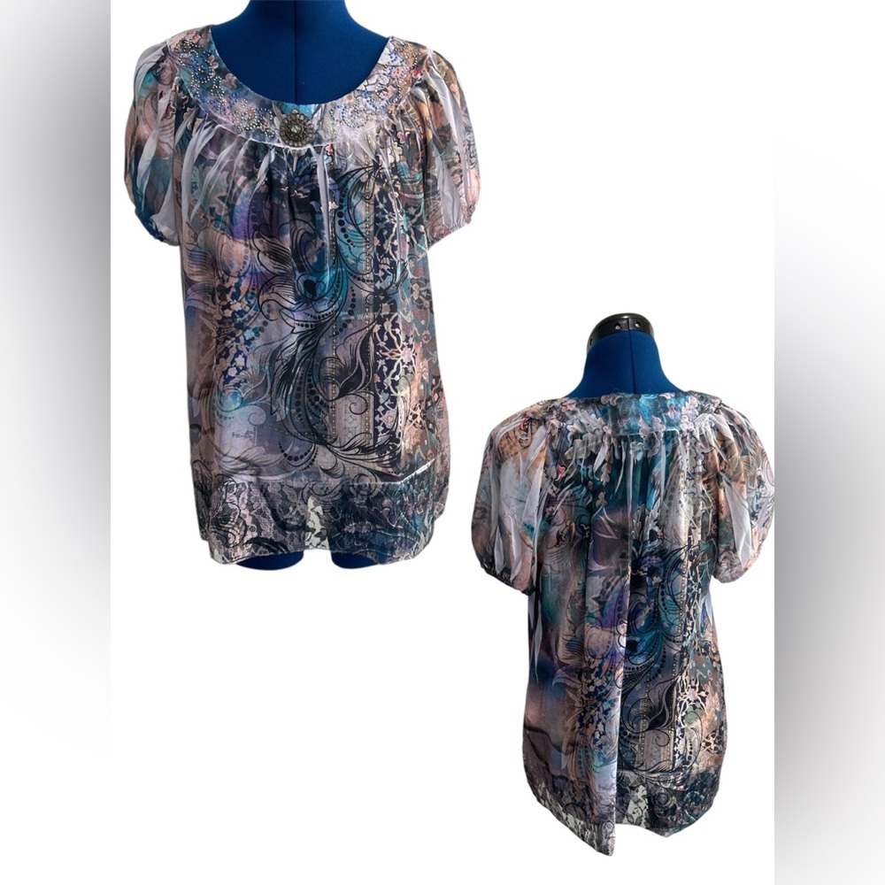 B.L.E.U. Rhinestone, stud and lace top